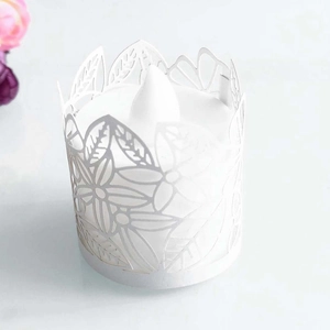 White laser cut decorative paper wraps with floral lace design for LED tea light candles