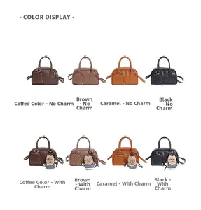 Color options of mini Boston bags showing plain and plush bear charm variations