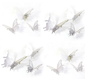 Macro detail of 3D silver metallic hollow butterfly wall stickers for party home decor