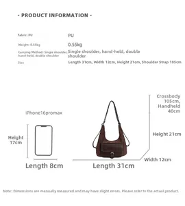 Specifiche dettagliate delle dimensioni per la borsa tote vintage in PU con scala iPhone