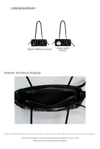 Detailed view of black polka dot bag featuring interior zipper pocket and soft lining