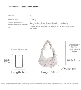 Tableau des tailles du grand sac besace en PU avec mesures et comparaison iPhone