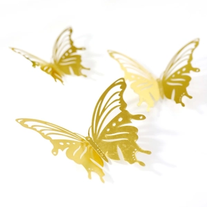 3D metallic gold hollow butterfly wall stickers with elegant cutout textures and realistic 3D effect