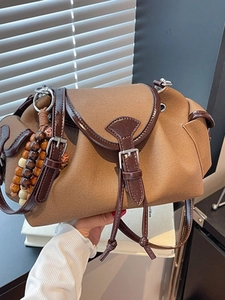 Borsa a Tracolla Vintage in Denim per Donna Grande Capacità Borsa a Nuvola Plissettata Con Ciondolo in Grani di Legno