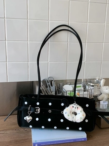 Retro Polka Dot Underarm Bag For Women PU Leather Shoulder Bag With Heart Pendant Fashion Square Bag Daily Versatile Handbag