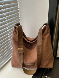 Vintage Faux Suede Crossbody Tote Bag For Women Large Capacity Minimalist Shoulder Bag Retro Hobo Bag With Wide Strap