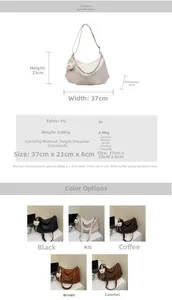 Tableau de dimensions et options de couleurs pour le grand sac hobo rétro en PU