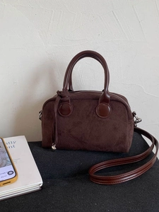 Women Retro Suede Boston Pillow Bag With Heart Pendant Small Crossbody Shoulder Bag Commuting Handbag For Daily Party