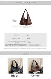 Detail view of large PU leather tote bag showing retro texture and size dimensions