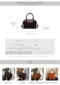Detailed size specifications for the PU leather boston handbag including dimensions