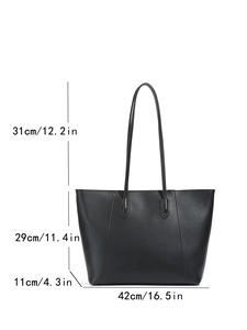 Detailed dimension chart for the large black tote bag showing strap and body measurements