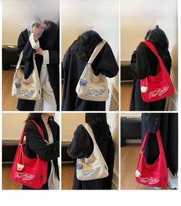 Detailed views of canvas tote bag with side pockets and Summer Story print in two colors