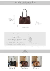 Detailed dimension chart for large PU leather tote bag with three color options