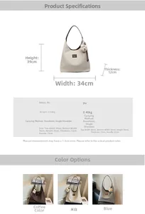 Spécifications de taille pour un grand sac bandoulière en cuir PU avec dimensions exactes