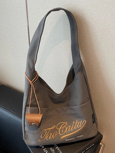 Large Capacity Canvas Tote Bag For Women Embroidered Letter Casual Shoulder Bag High End Versatile Shopping Bucket Bag
