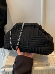 Niche Design Women Canvas Pleated Pouch Bag Fashionable Chain Shoulder Bag Elegant Clutch Shell Bag For Daily Travel Women