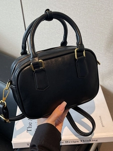Women Vintage PU Leather Boston Bag Small Square Top Handle Crossbody Shoulder Bag With Adjustable Strap Solid Color Handbag