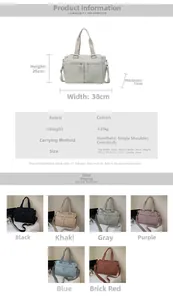 Detailed size chart and multi-color selection of canvas tote bags for women's daily use