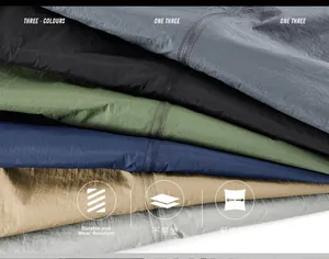 Detail showing abrasion-resistant and wrinkle-free fabric in six different colors