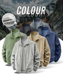 Detail showing breathable fabric of five lightweight men's outdoor sunscreen jackets
