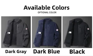 Three-color fleece jackets with zip pockets and embroidered badge on the sleeve