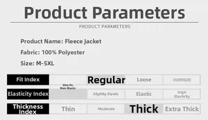 Detailed size chart and material specs for men's warm polar fleece jacket
