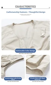 Detailed view of the V-neckline and reinforced stitching on this multi-pocket vest