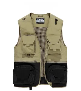 Close-up of waterproof fishing vest with utility pockets, D-rings and breathable mesh