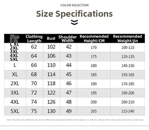 Detailed size chart for quick-dry outdoor vest with measurements from S to 5XL