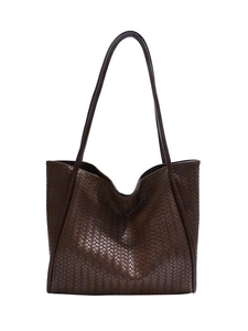 Large vintage brown woven leather tote bag with elegant shoulder straps for women