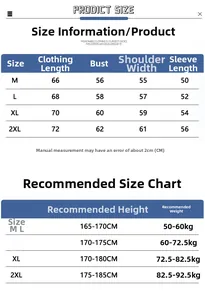 Detailed size chart for multi-pocket cargo vest showing measurements from M to 2XL sizes
