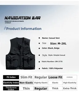 Détails d'un gilet tactique à poches multiples en polyester avec col en V robuste