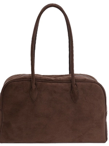 Sac fourre-tout minimaliste en daim marron foncé avec de fines bretelles souples