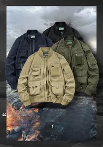 Detailed multi-pocket design on utility bomber jackets in four versatile colors