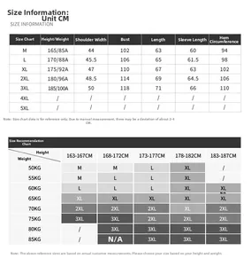 Detailed size chart for men's slim fit leather jacket showing measurements in CM and KG
