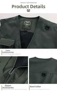 Detail of outdoor quick-dry vest showing metal zipper, breathable mesh lining, and neckline