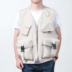 Men Utility Workwear Vest Multi Pocket Outdoor Fishing Waistcoat Lightweight Polyester V Neck Sleeveless Top For Hiking Photography Travel Casual Jacket