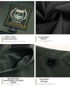 Detail of army green fishing vest with breathable mesh lining and reinforced stitching