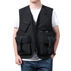 Men's outdoor utility vest in black with multi-functional pockets for fishing and hiking