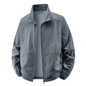 Men Sun Protection Jacket Nylon Breathable Stand Collar Solid Color Casual Outdoor Fishing Windbreaker Top Thin Coat