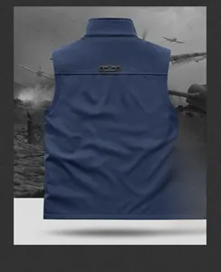 Detail of outdoor softshell vest back showing thick black fleece lining for warmth
