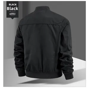 Back view of a black bomber jacket with ribbed cuffs and hem in high-density fabric