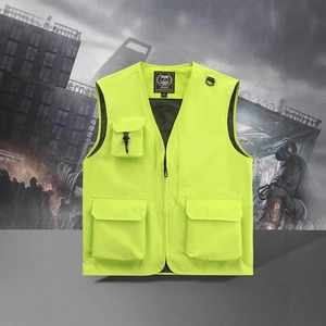 Fluorescent quick-dry fishing vest with multiple pockets and breathable mesh for outdoors