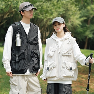 Gilet cargo tactique extérieur à poches multiples pour hommes et femmes, noir et beige