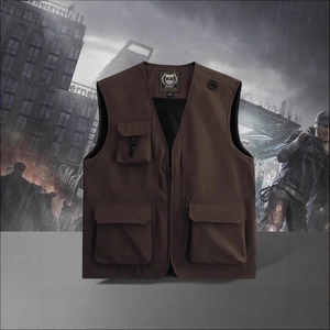 Men's dark coffee multi-pocket quick-dry utility vest for fishing and outdoor photography