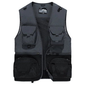 Outdoor multi-pocket tactical fishing vest with quick-dry fabric and mesh lining