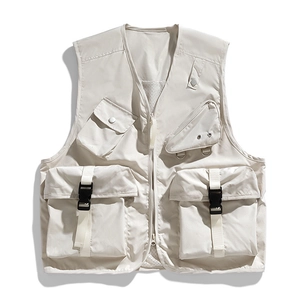 Crème multi-pocket utility vest van ademend mesh voor buitenactiviteiten en vrijetijd