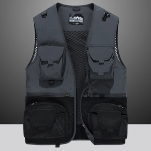 Men's outdoor multi-pocket fishing vest with quick-dry breathable mesh lining