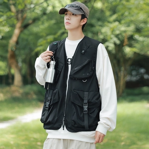 Gilet tactique noir pour hommes avec poches multifonctions et anneaux en D solides