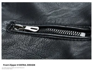 Close-up of premium chest zipper detail on a slim-fit black men's leather jacket